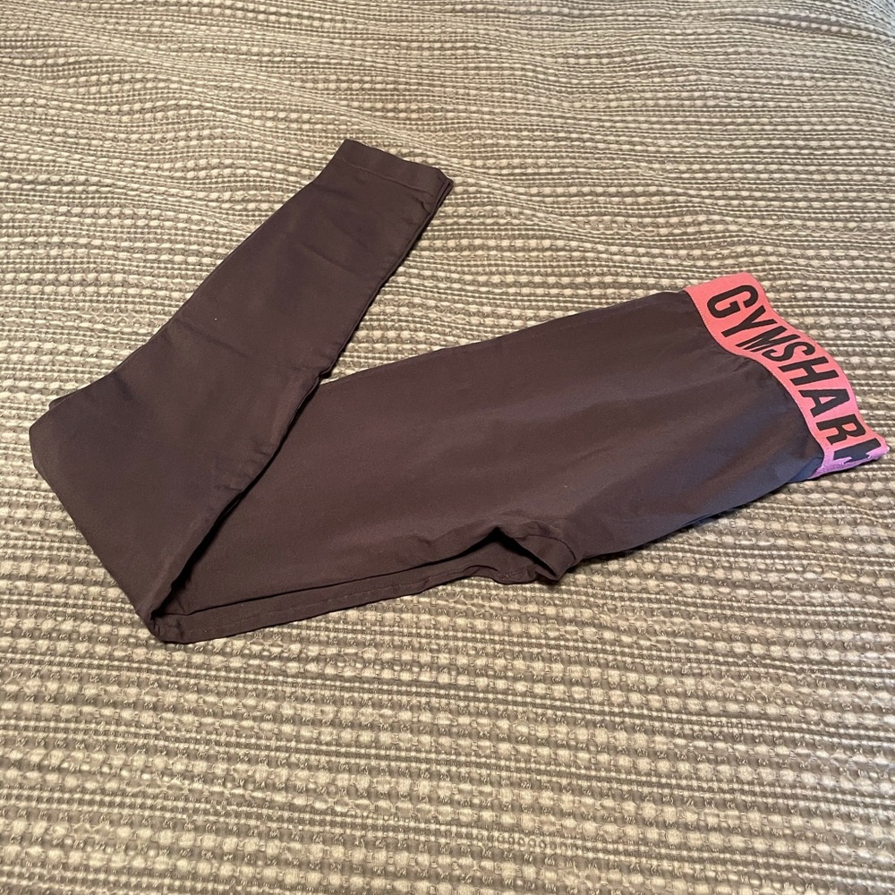 Grey Gymshark Leggings. Pink band with sticky to stay up